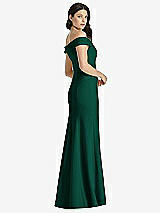 Rear View Thumbnail - Hunter Green Off-the-Shoulder Notch Trumpet Gown with Front Slit