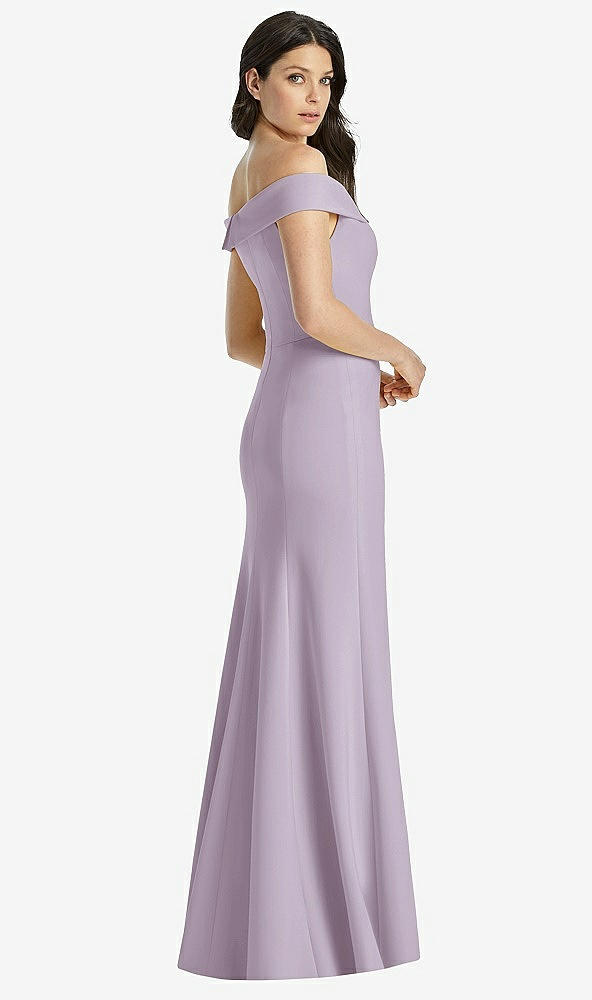 Back View - Lilac Haze Off-the-Shoulder Notch Trumpet Gown with Front Slit