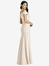 Rear View Thumbnail - Oat Off-the-Shoulder Notch Trumpet Gown with Front Slit
