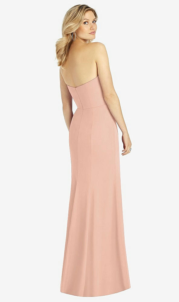 Back View - Pale Peach Strapless Chiffon Trumpet Gown with Front Slit