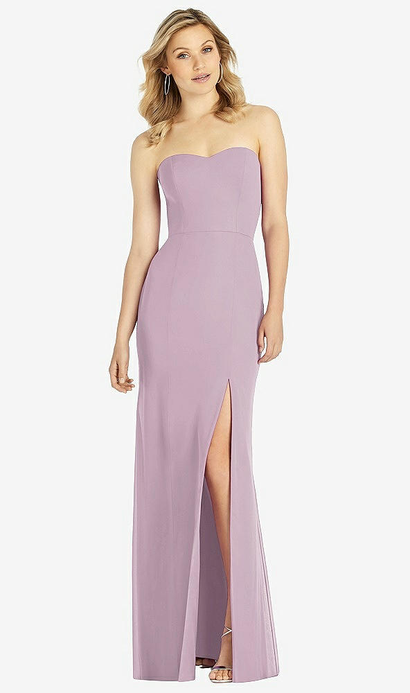 Front View - Suede Rose Strapless Chiffon Trumpet Gown with Front Slit