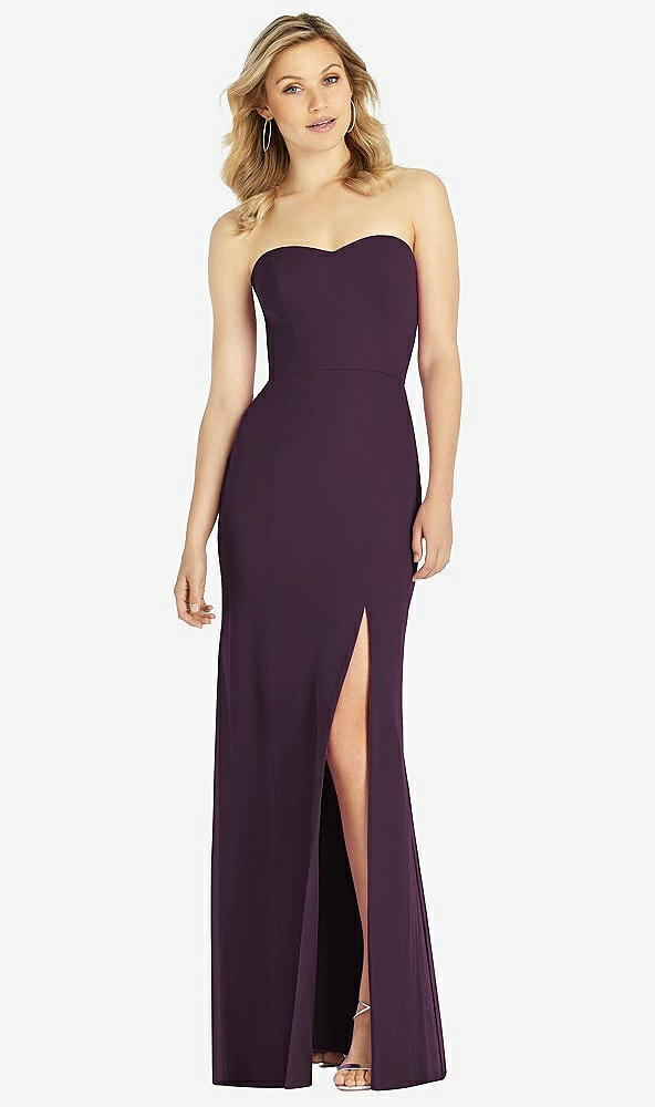 Front View - Aubergine Strapless Chiffon Trumpet Gown with Front Slit