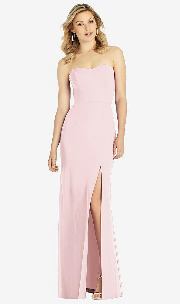 Front View - Ballet Pink Strapless Chiffon Trumpet Gown with Front Slit