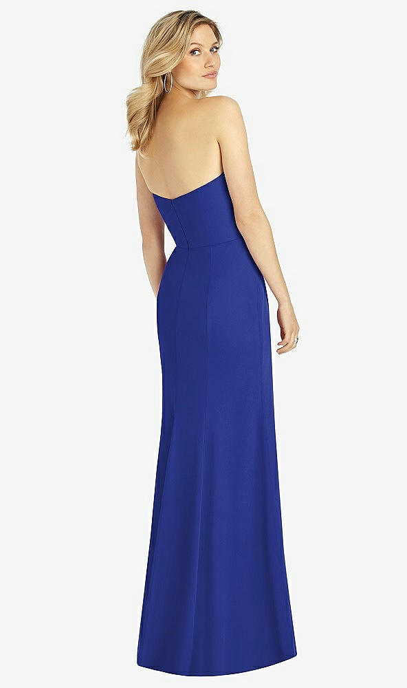 Back View - Cobalt Blue Strapless Chiffon Trumpet Gown with Front Slit