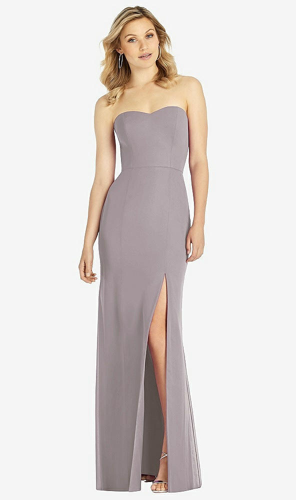 Front View - Cashmere Gray Strapless Chiffon Trumpet Gown with Front Slit