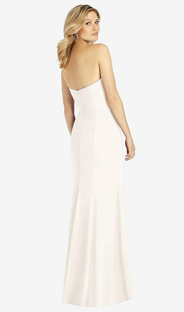 Back View - Ivory Strapless Chiffon Trumpet Gown with Front Slit
