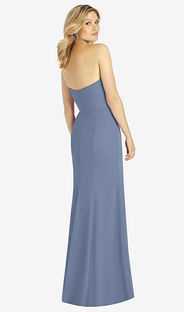 Back View - Larkspur Blue Strapless Chiffon Trumpet Gown with Front Slit