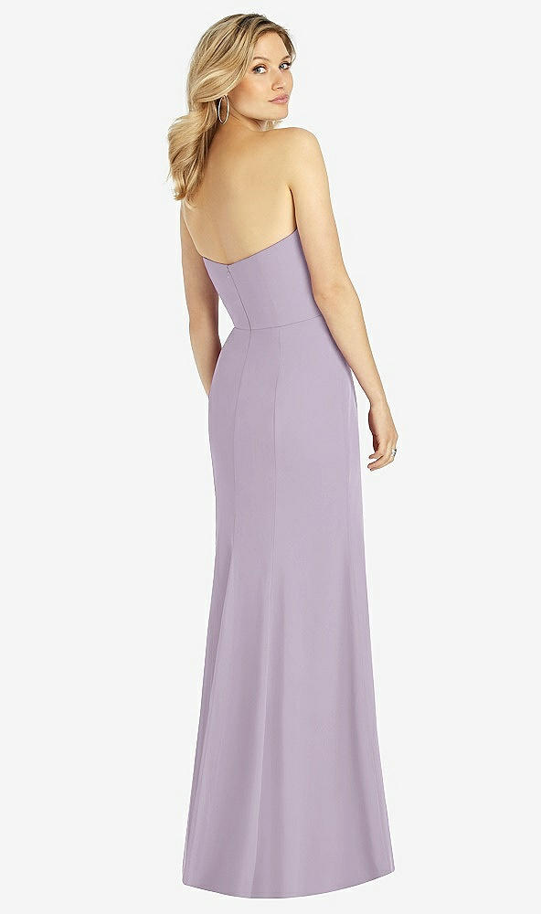 Back View - Lilac Haze Strapless Chiffon Trumpet Gown with Front Slit