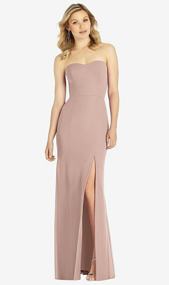 Front View - Neu Nude Strapless Chiffon Trumpet Gown with Front Slit