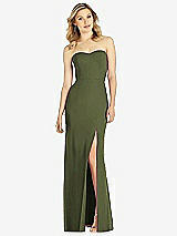 Front View Thumbnail - Olive Green Strapless Chiffon Trumpet Gown with Front Slit