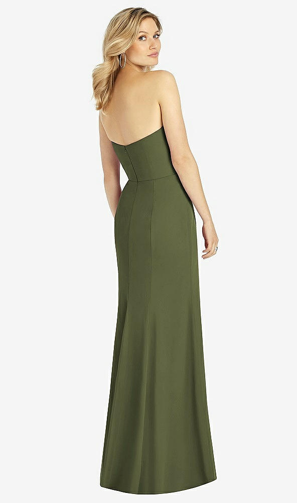 Back View - Olive Green Strapless Chiffon Trumpet Gown with Front Slit