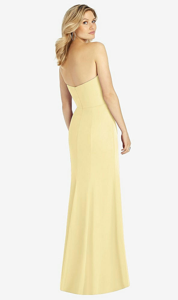 Back View - Pale Yellow Strapless Chiffon Trumpet Gown with Front Slit