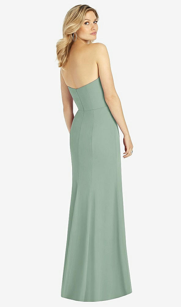 Back View - Seagrass Strapless Chiffon Trumpet Gown with Front Slit