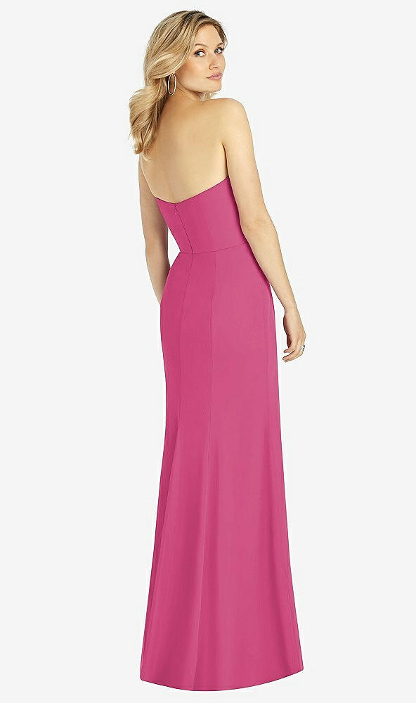 Back View - Tea Rose Strapless Chiffon Trumpet Gown with Front Slit