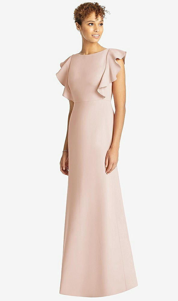 Front View - Cameo Ruffle Cap Sleeve Open-back Trumpet Gown