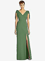 Front View Thumbnail - Vineyard Green Bow-Shoulder Sleeveless Deep V-Back Mermaid Dress