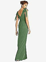 Rear View Thumbnail - Vineyard Green Bow-Shoulder Sleeveless Deep V-Back Mermaid Dress