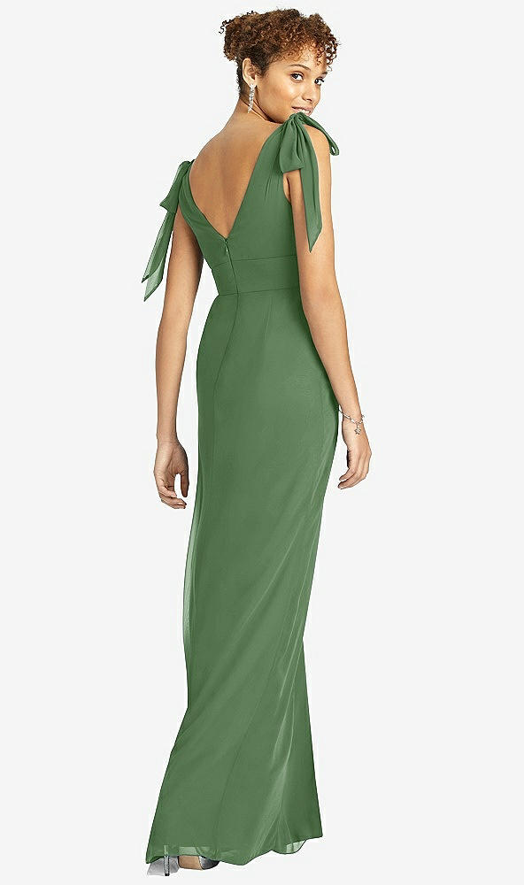 Back View - Vineyard Green Bow-Shoulder Sleeveless Deep V-Back Mermaid Dress