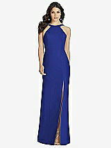 Front View Thumbnail - Cobalt Blue High-Neck Backless Crepe Trumpet Gown