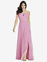 Front View Thumbnail - Powder Pink Strapless Notch Chiffon Maxi Dress