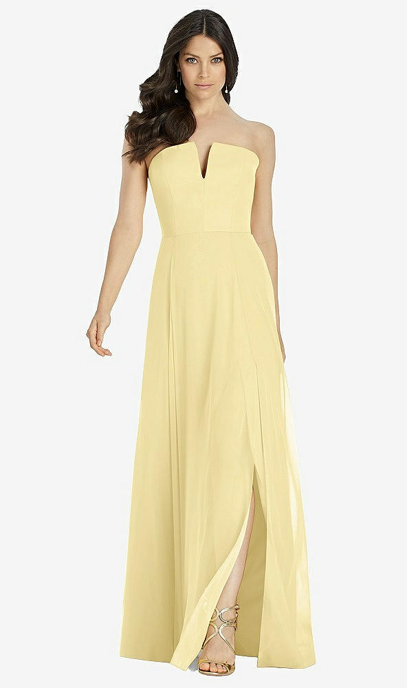 Front View - Pale Yellow Strapless Notch Chiffon Maxi Dress