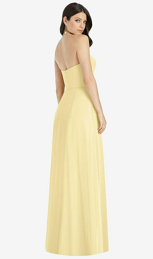Back View - Pale Yellow Strapless Notch Chiffon Maxi Dress