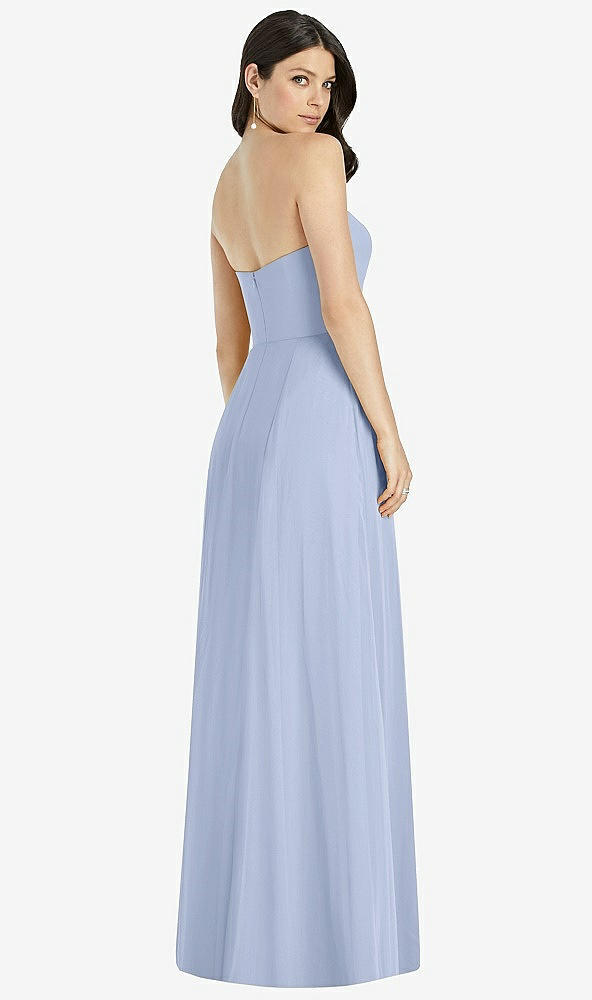 Back View - Sky Blue Strapless Notch Chiffon Maxi Dress