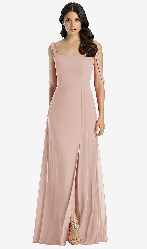 Front View - Toasted Sugar Tie-Shoulder Chiffon Maxi Dress with Front Slit