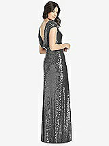 Front View Thumbnail - Stardust Cap Sleeve Cowl-Back Sequin Gown with Front Slit