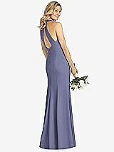 Rear View Thumbnail - French Blue High-Neck Cutout Halter Trumpet Gown
