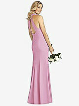 Rear View Thumbnail - Powder Pink High-Neck Cutout Halter Trumpet Gown