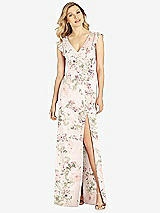 Front View Thumbnail - Blush Garden Ruffled Sleeve Mermaid Dress with Front Slit