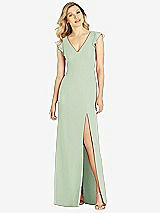 Front View Thumbnail - Celadon Ruffled Sleeve Mermaid Dress with Front Slit