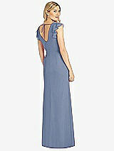 Rear View Thumbnail - Larkspur Blue Ruffled Sleeve Mermaid Dress with Front Slit