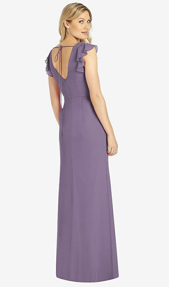Back View - Lavender Ruffled Sleeve Mermaid Dress with Front Slit