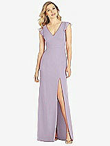 Front View Thumbnail - Lilac Haze Ruffled Sleeve Mermaid Dress with Front Slit