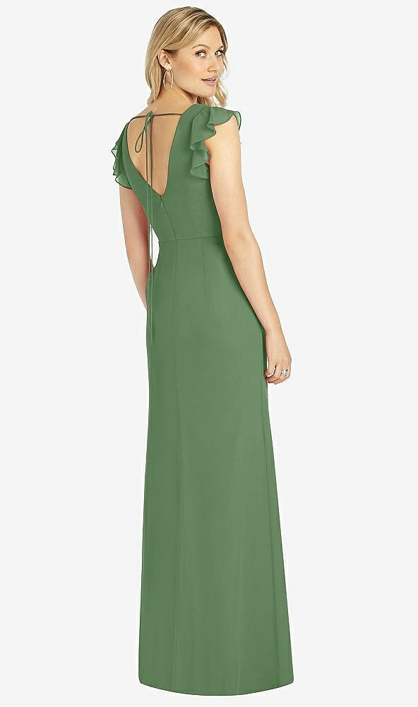 Back View - Vineyard Green Ruffled Sleeve Mermaid Dress with Front Slit