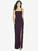 Front View Thumbnail - Aubergine Flat Strap Stretch Mermaid Dress with Front Slit