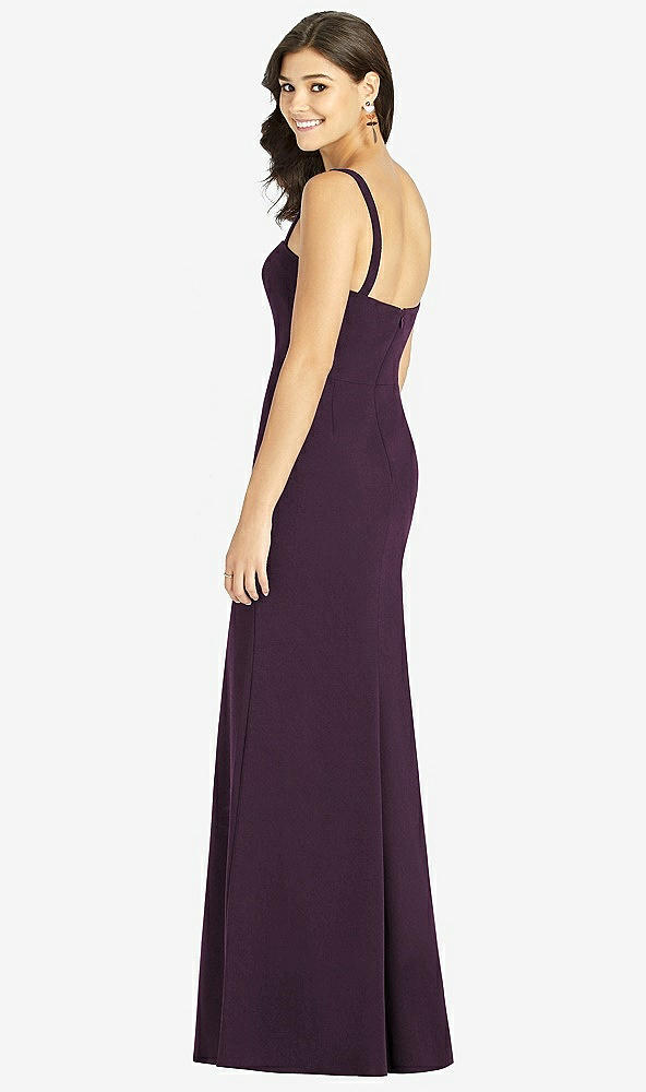 Back View - Aubergine Flat Strap Stretch Mermaid Dress with Front Slit