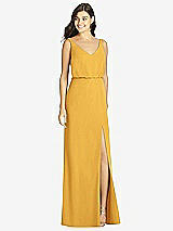 Front View Thumbnail - NYC Yellow Blouson Bodice Mermaid Dress with Front Slit