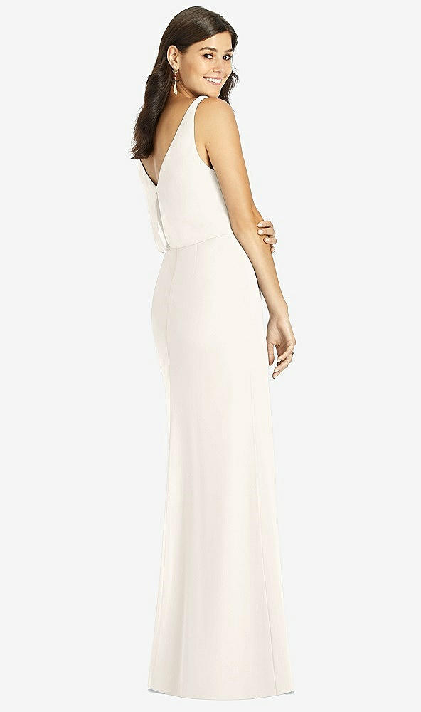 Back View - Ivory Blouson Bodice Mermaid Dress with Front Slit