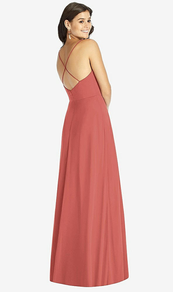 Back View - Coral Pink Criss Cross Back A-Line Maxi Dress