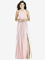 Front View Thumbnail - Ballet Pink Shirred Skirt Jewel Neck Halter Dress with Front Slit