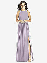 Front View Thumbnail - Lilac Haze Shirred Skirt Jewel Neck Halter Dress with Front Slit