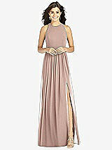 Front View Thumbnail - Neu Nude Shirred Skirt Jewel Neck Halter Dress with Front Slit