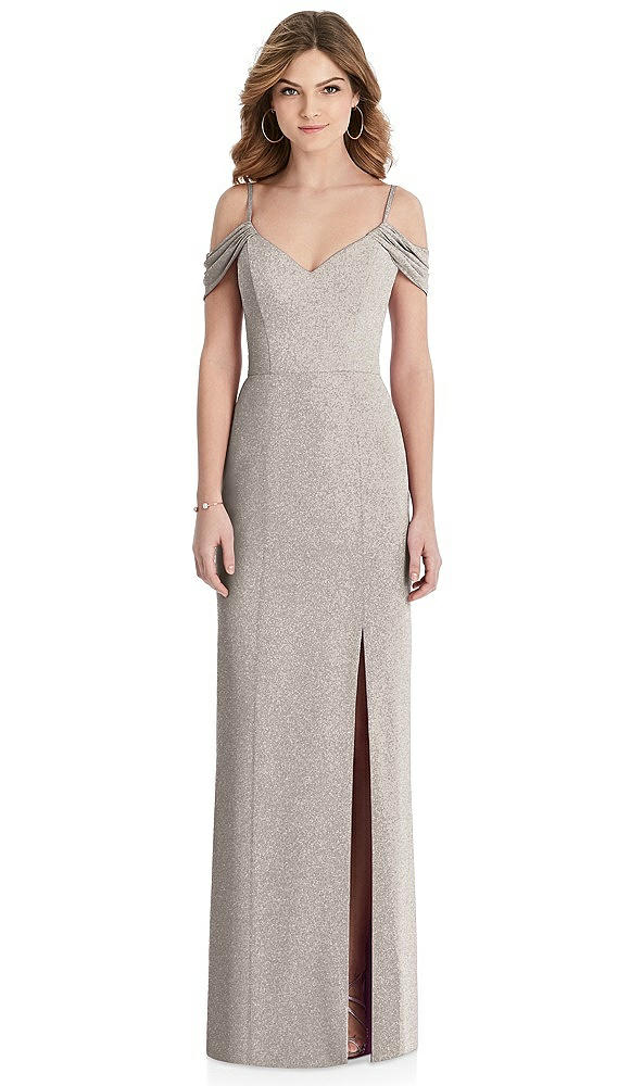 Front View - Taupe Silver After Six Shimmer Bridesmaid Dress 1517LS