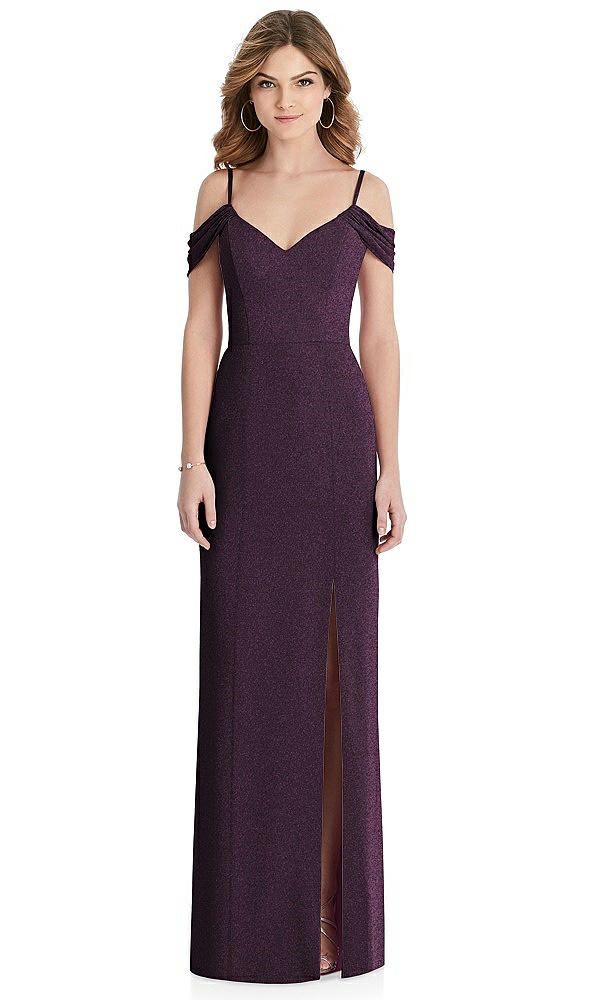 Front View - Aubergine Silver After Six Shimmer Bridesmaid Dress 1517LS