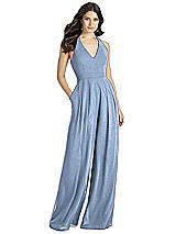 Front View Thumbnail - Cloudy Silver Dessy Shimmer Bridesmaid Jumpsuit Arielle LS