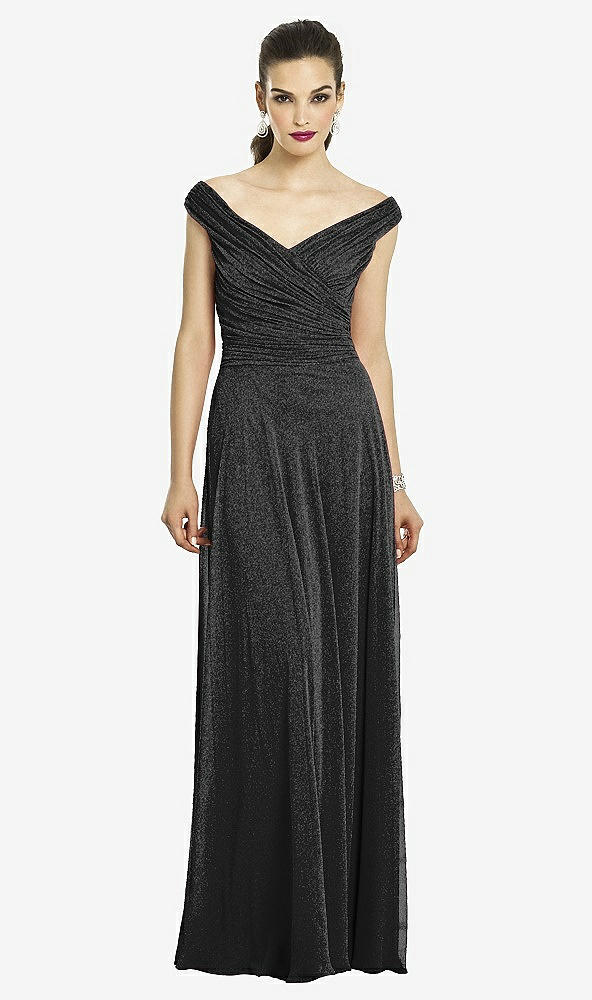 Front View - Black Silver After Six Shimmer Bridesmaids Dress 6667LS
