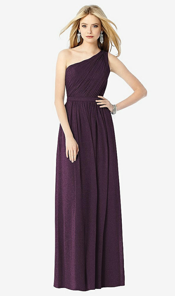 Front View - Aubergine Silver After Six Shimmer Bridesmaid Dress 6706LS